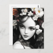 彼女の髪の葉書に花を入れた女性 ポストカード (正面/裏面)