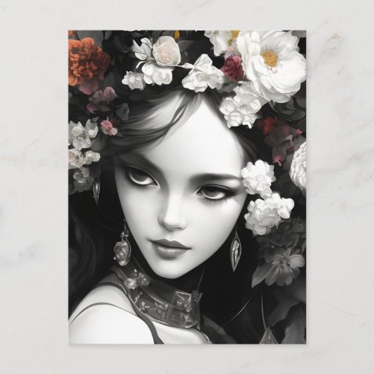 彼女の髪の葉書に花を入れた女性 ポストカード (正面)