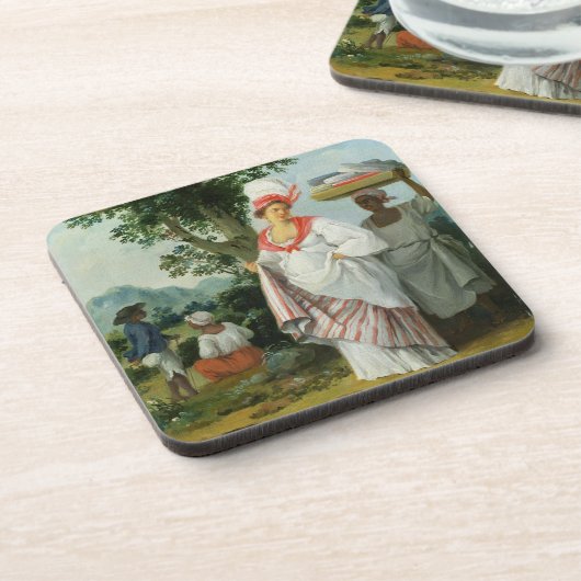 彼女の黒い使用人を持つ西のインドのクリオールの女性、c コースター (左側)