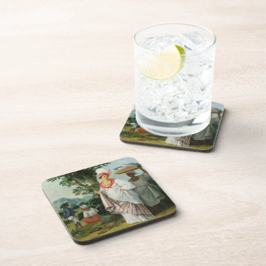 彼女の黒い使用人を持つ西のインドのクリオールの女性、c コースター (右側)