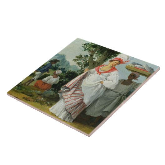 彼女の黒い使用人を持つ西のインドのクリオールの女性、c タイル (側面)