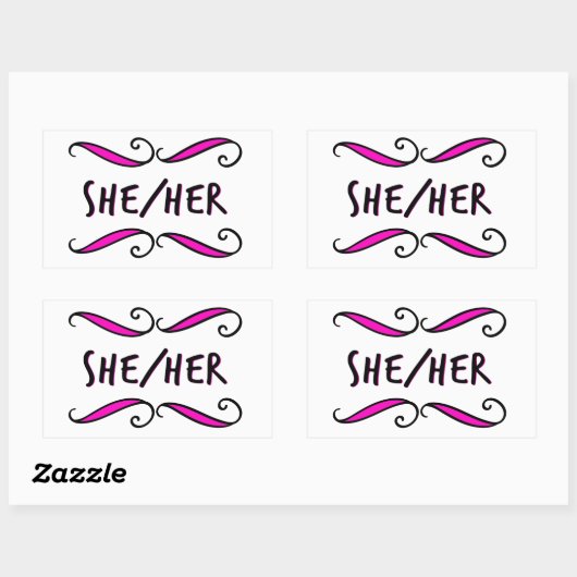 彼女の黒かわいらしとピンクのスクロール 長方形シール (シート)