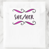 彼女の黒かわいらしとピンクのスクロール 長方形シール (バッグ)