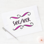 彼女の黒かわいらしとピンクのスクロール 長方形シール (封筒)