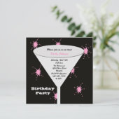 彼女の黒とピンクのための大人の誕生日パーティートースト 招待状 (スタンド正面)