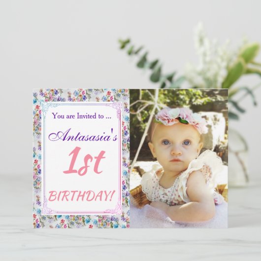 彼女の1歳の誕生日招待状 招待状 (スタンド正面)