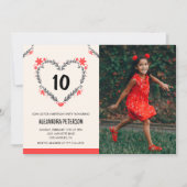 彼女の10歳の誕生日パーティーの招待状 フラワーハート 招待状 (正面)