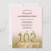彼女の102歳の誕生日 ピンクとゴールドのおしゃれな招待状 招待状 (正面)