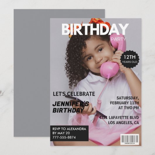 彼女の12歳の誕生日パーティーのための雑誌の表紙の招待状 招待状 (正面/裏面)