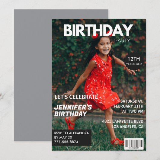 彼女の12歳の誕生日パーティーのための雑誌の表紙の招待状 招待状 (正面/裏面)