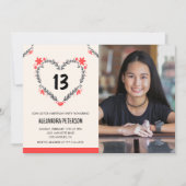 彼女の13歳の誕生日パーティーの招待状 フラワーハート 招待状 (正面)