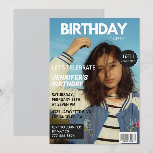 彼女の16歳の誕生日パーティーの招待状 - 雑誌の表紙 招待状 (正面/裏面)