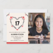 彼女の17歳の誕生日パーティーの招待状 フラワーハート 招待状 (正面)