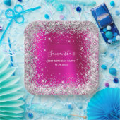 彼女の21歳の誕生日ホットピンクとシルバーのグリッター ペーパープレート (パーティー)