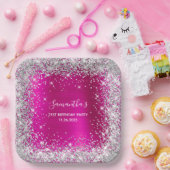 彼女の21歳の誕生日ホットピンクとシルバーのグリッター ペーパープレート (パーティー)