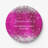 彼女の21歳の誕生日ホットピンクとシルバーのグリッター ペーパープレート (正面)