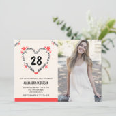 彼女の28歳の誕生日パーティーの招待状 フラワーハート 招待状 (スタンド正面)