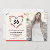 彼女の36歳の誕生日のエレガントな赤い花のハート 招待状 (正面)