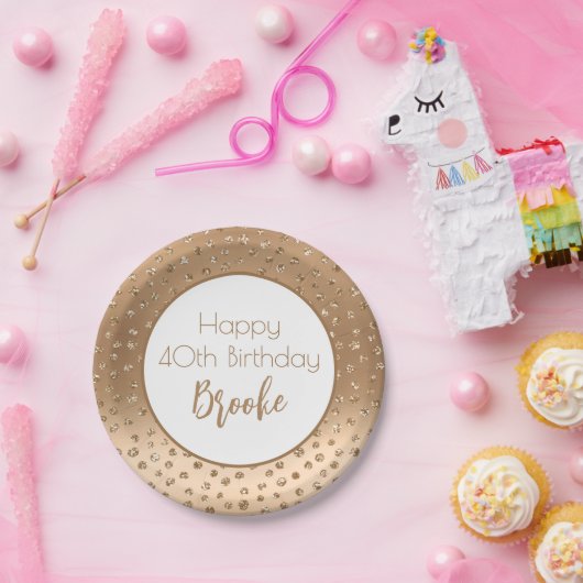 彼女の40歳エレガントの誕生日の金ゴールドはっきりしたグリッター ペーパープレート (パーティー)