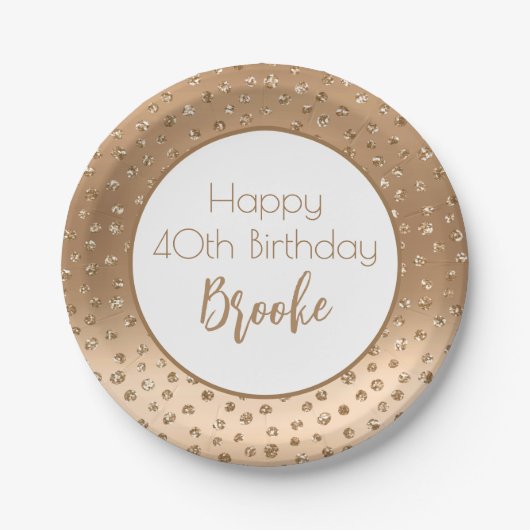 彼女の40歳エレガントの誕生日の金ゴールドはっきりしたグリッター ペーパープレート (正面)