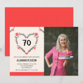 彼女の70歳の誕生日祝いにフラワーハートの招待状 招待状 (正面/裏面)