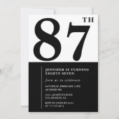 彼女の87歳の誕生日に最適なモノクロスタイル 招待状 (正面)