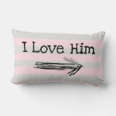 彼女の"私は彼を愛する"ピンクと灰色の柔らかいパステルピロー ランバークッション (裏面)