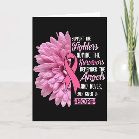 彼女のTのための戦闘機の贈り物を支持する乳がん カード (正面)