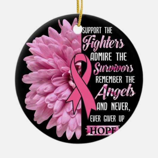 彼女のTのための戦闘機の贈り物を支持する乳がん セラミックオーナメント (正面)