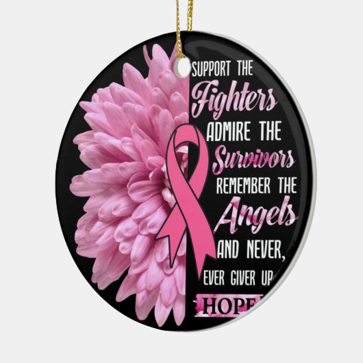 彼女のTのための戦闘機の贈り物を支持する乳がん セラミックオーナメント (左)