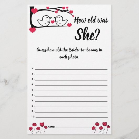 彼女はいくつだった？ ゲーム カード ラブ バード (正面)