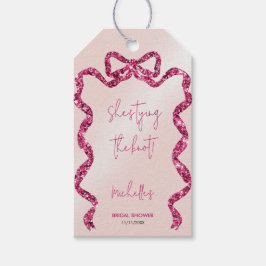 彼女はおしゃれなグリッター ピンクの蝶結び ウェディングスタイルで結婚する ギフトタグ