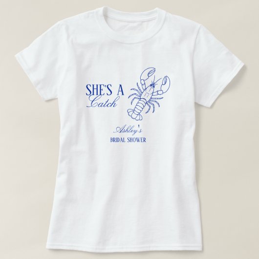 彼女はお宝 シーサイド ウェディングシャワーのためのロブスター Tシャツ (デザイン正面)