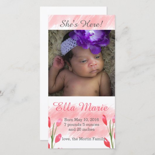 彼女はここにいる春の花の誕生発表 案内状 (正面/裏面)