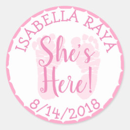 彼女はここにいる、新生児の女の子の発表 ラウンドシール