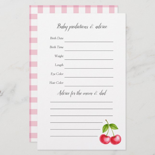 彼女はさくらんぼの上の赤ちゃんシャワー推理ゲーム (正面/裏面)