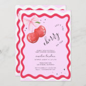 彼女はさくらんぼオントップコケットのベビーシャワー 招待状 (正面/裏面)