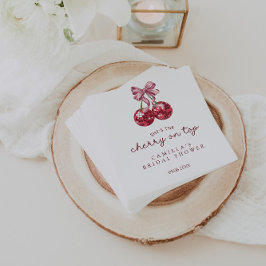 彼女はさくらんぼオントップピンクボウブライダルシャワー スタンダードカクテルナプキン