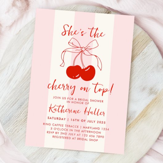 彼女はさくらんぼオントップブライダルシャワー 招待状