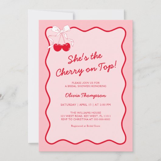 彼女はさくらんぼオントップブライダルシャワー 招待状 (正面)