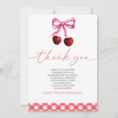 彼女はさくらんぼオントップボウさくらんぼベビーシャワー サンキューカード (正面)