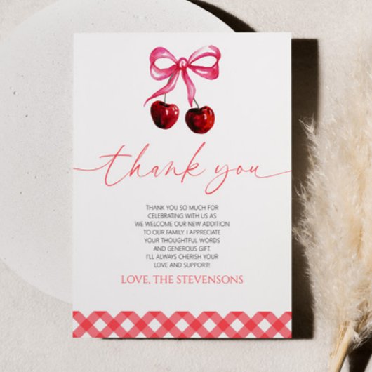 彼女はさくらんぼオントップボウさくらんぼベビーシャワー サンキューカード