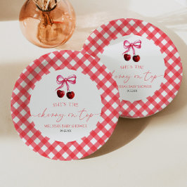 彼女はさくらんぼオントップボウさくらんぼベビーシャワー ペーパープレート