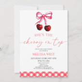 彼女はさくらんぼオントップボウさくらんぼベビーシャワー 招待状 (正面)