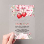 彼女はさくらんぼオントップボウ花模様ブライダルシャワー アクリル招待状 (インサイチュ (ポータブル))