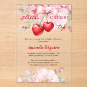 彼女はさくらんぼオントップボウ花模様ブライダルシャワー アクリル招待状 (正面)
