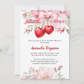 彼女はさくらんぼオントップボウ花模様ブライダルシャワー 招待状 (正面)