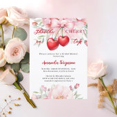 彼女はさくらんぼオントップボウ花模様ブライダルシャワー 招待状