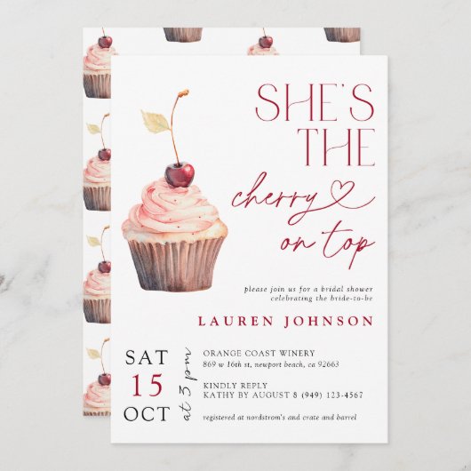 彼女はさくらんぼオントップモダンブライダル 招待状 (正面/裏面)