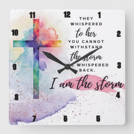 彼女はささやいた。私は嵐だ。 スクエア壁時計 (正面)